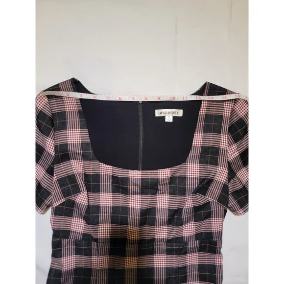 Plaid 90s Grunge Short Dress Womens Small Square Neck By Wild Honey Clueless - Picture 6 of 12